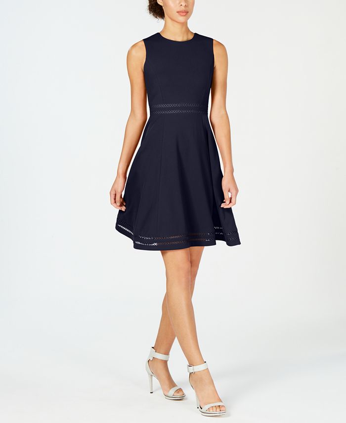 Calvin Klein Women's Sleeveless Jewel Neck Above the Knee Fit Flare Cocktail Dress Blue Size 8 Petite