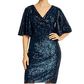 Adrianna Papell Women's Sequin MIDI Dress Blue Size 14