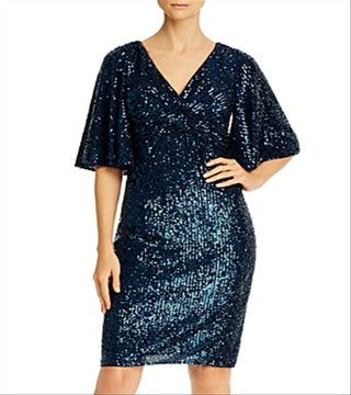 Adrianna Papell Women's Sequin MIDI Dress Blue Size 14