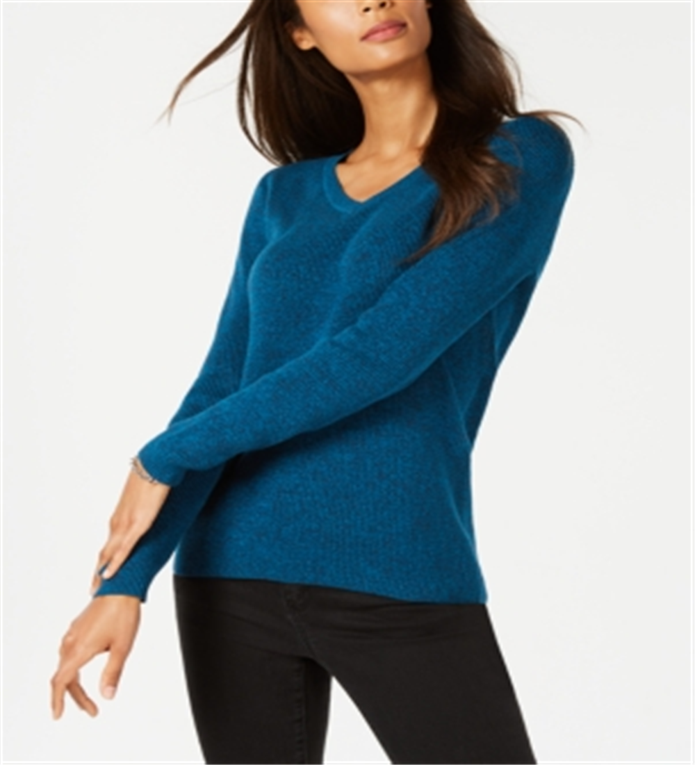 Karen Scott Women's Ribbed V Neck Sweater Blue Size XX-Large