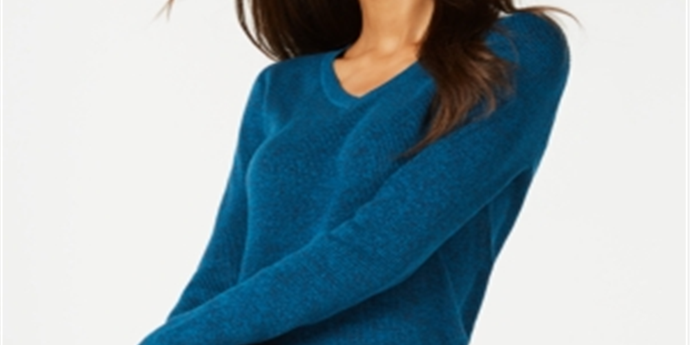 Karen Scott Women's Ribbed V Neck Sweater Blue Size XX-Large
