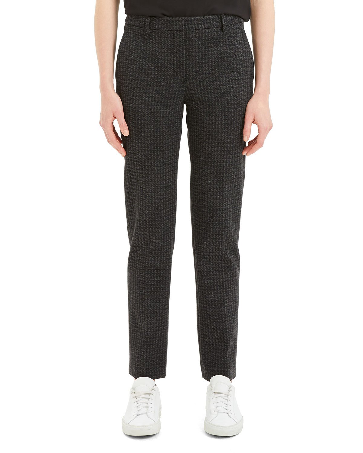 Theory Women's Knit Twill Houndstooth Trouser Pants Black Size 2