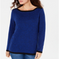 Karen Scott Women's Cotton Contrast-Trim Sweater Blue Size XX-Large