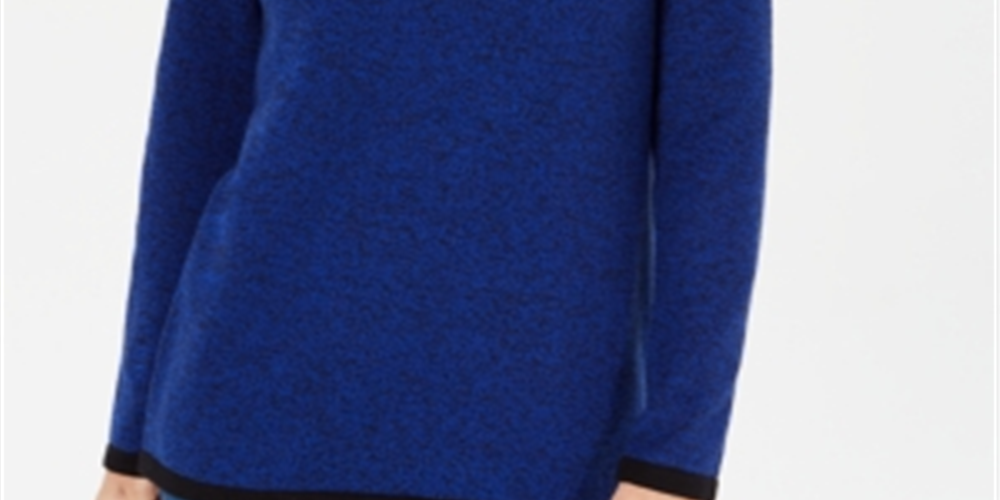 Karen Scott Women's Cotton Contrast-Trim Sweater Blue Size XX-Large