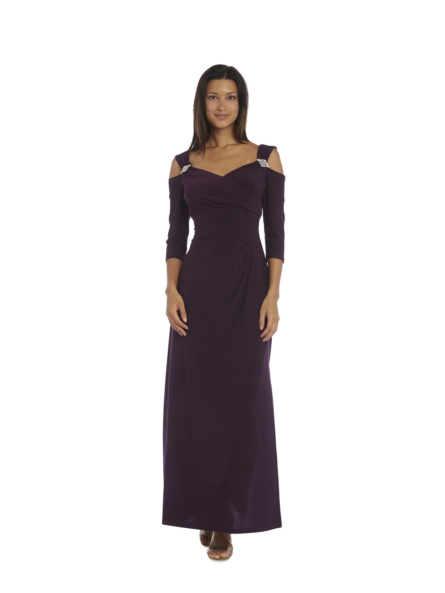 DressBarn Women's  Column Evening Gown with Shoulder Cutouts Dress Purple Size 12