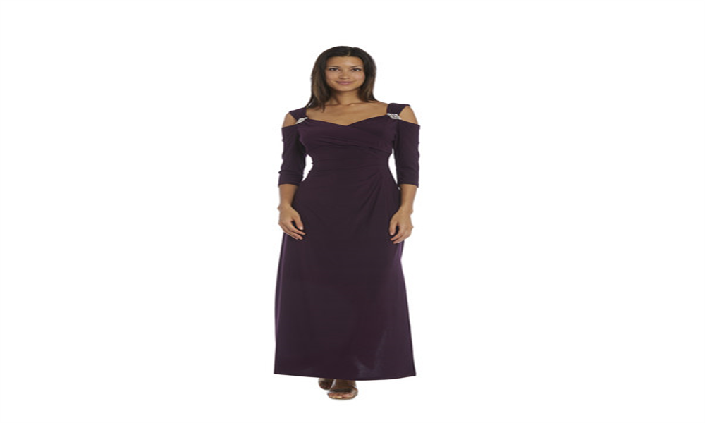 DressBarn Women's  Column Evening Gown with Shoulder Cutouts Dress Purple Size 12