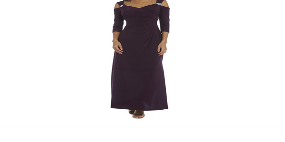 DressBarn Women's  Column Evening Gown with Shoulder Cutouts Dress Purple Size 12
