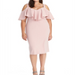 Rachel Roy Women's Cold Shoulder Ruffled Spaghetti Strap Sweetheart Neckline Below the Knee Cocktail Sheath Dress Pink Size 16W