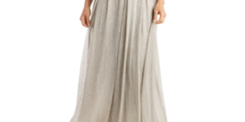 R & M Richards Metallic Crinkle Gown Beige Size 6 Petite