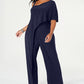 R & M Richards Women's Asymmetrical Neckline Evening Wide Leg Jumpsuit Blue Size 18W