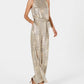 Vince Camuto Women's Mock Neck Metallic Tie Waist Jumpsuit Gold Size 12