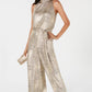 Vince Camuto Women's Mock Neck Metallic Tie Waist Jumpsuit Gold Size 12