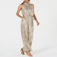 Vince Camuto Women's Mock Neck Metallic Tie Waist Jumpsuit Gold Size 12