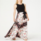 INC Womens Black Belted Floral Sleeveless Jewel Neck Full-Length Fit Flare Formal Dress Size 6