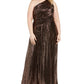 Calvin Klein Women's Sequined Sleeveless Asymmetrical Neckline Full Length Formal Sheath Dress Black Size 18W