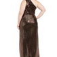 Calvin Klein Women's Sequined Sleeveless Asymmetrical Neckline Full Length Formal Sheath Dress Black Size 18W