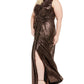 Calvin Klein Women's Sequined Sleeveless Asymmetrical Neckline Full Length Formal Sheath Dress Black Size 18W