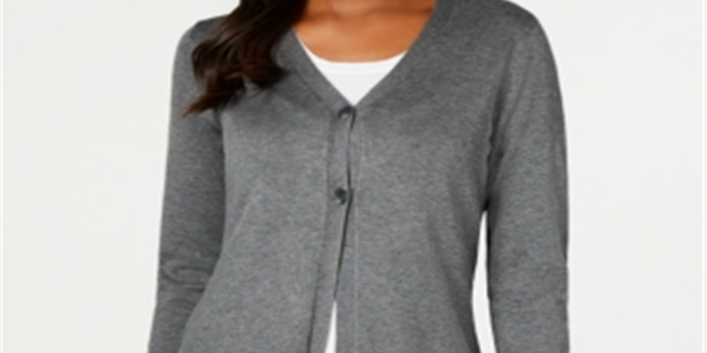 Karen Scott Women's Button up Side Slit Cardigan Top Gray Size L