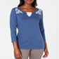 Karen Scott Women's Embroidered Cotton Layered Look Top Blue Size Petite L