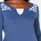 Karen Scott Women's Embroidered Cotton Layered Look Top Blue Size Petite L