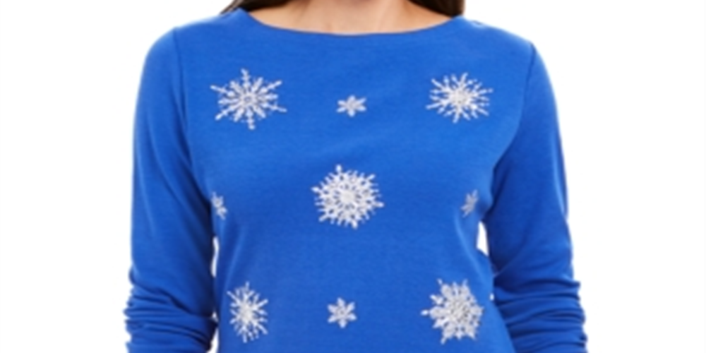 Karen Scott Women's Embellished Snowflake Top Blue Size XXL