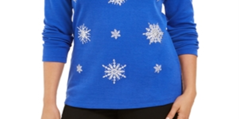Karen Scott Women's Embellished Snowflake Top Blue Size XXL
