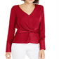 INC International Concepts Women's V Neck Twist Front Blouse Red Size Small