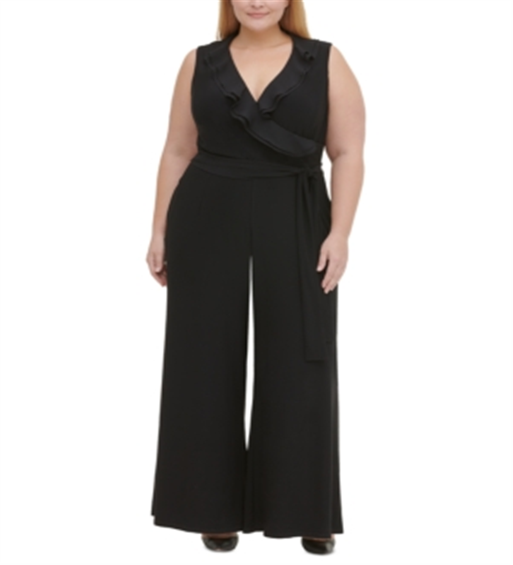 Tommy Hilfiger Women's Sleeveless Wrap Jumpsuit Black Size Petite Small