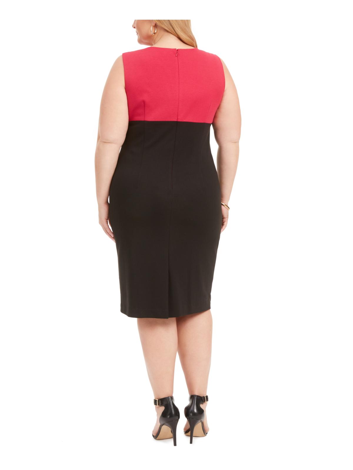 Kasper Women's Color Block Sleeveless Jewel Neck Knee Length Sheath Wear to Work Dress Pink Size 22W
