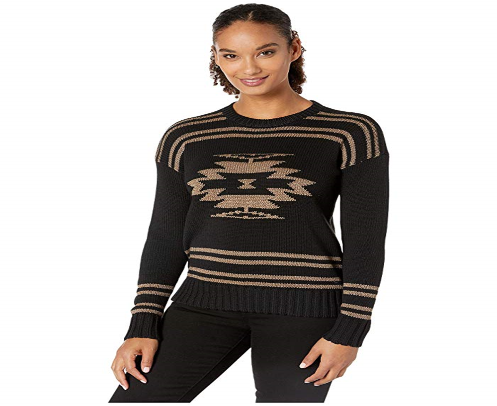 Ralph Lauren Women's Shendya Striped Long Sleeve Crewneck Sweater Black Size Large