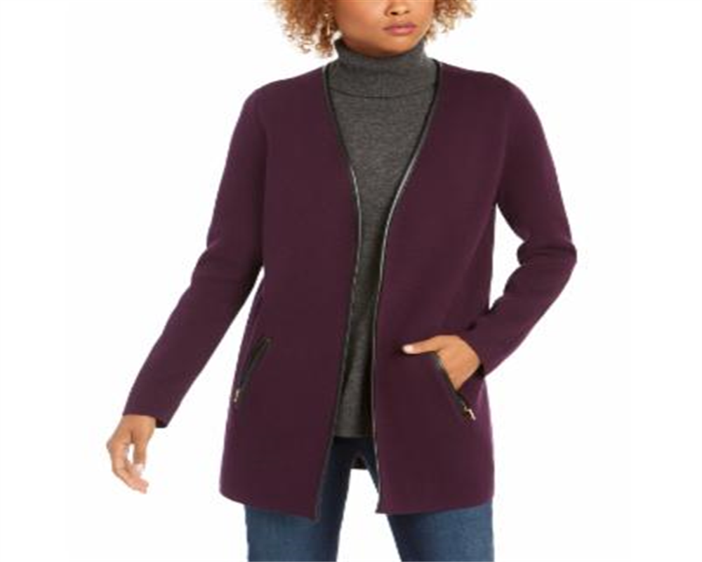 Charter Club Women's Milano Cotton Open-Front Cardigan Purple Size Large