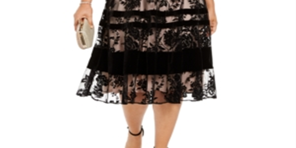 Taylor Women's Sleeveless Below the Knee Fit + Flare Dress Black Size 24W