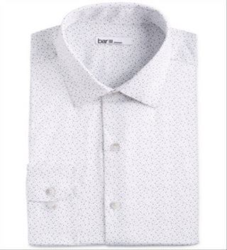 Bar III Men's Classic Regular Fit Stretch Scattered Dot Dress Shirt White Size 17/ 17 1/2 - 34/35