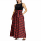 Ralph Lauren Women's Plaid Sleeveless V Neck Maxi Sheath Evening Dress Black Size 2