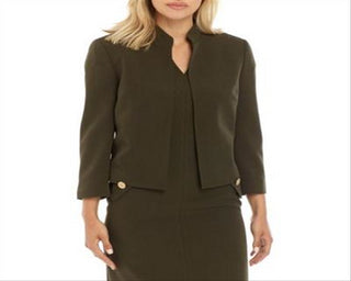 Kasper Women's Stand Collar 3/4 Sleeve Blazer Green Size 14
