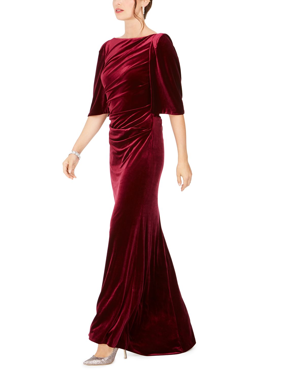 Eliza J Womens 3/4 Sleeve Boat Neck Full-Length Sheath Formal Dress Red Size 2