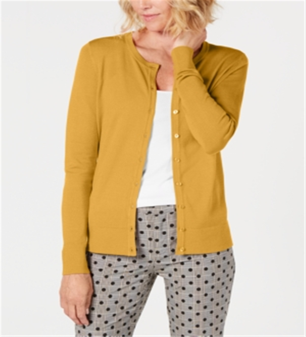 Charter Club Women's Long Sleeve Button Front Cardigan Yellow Size Large
