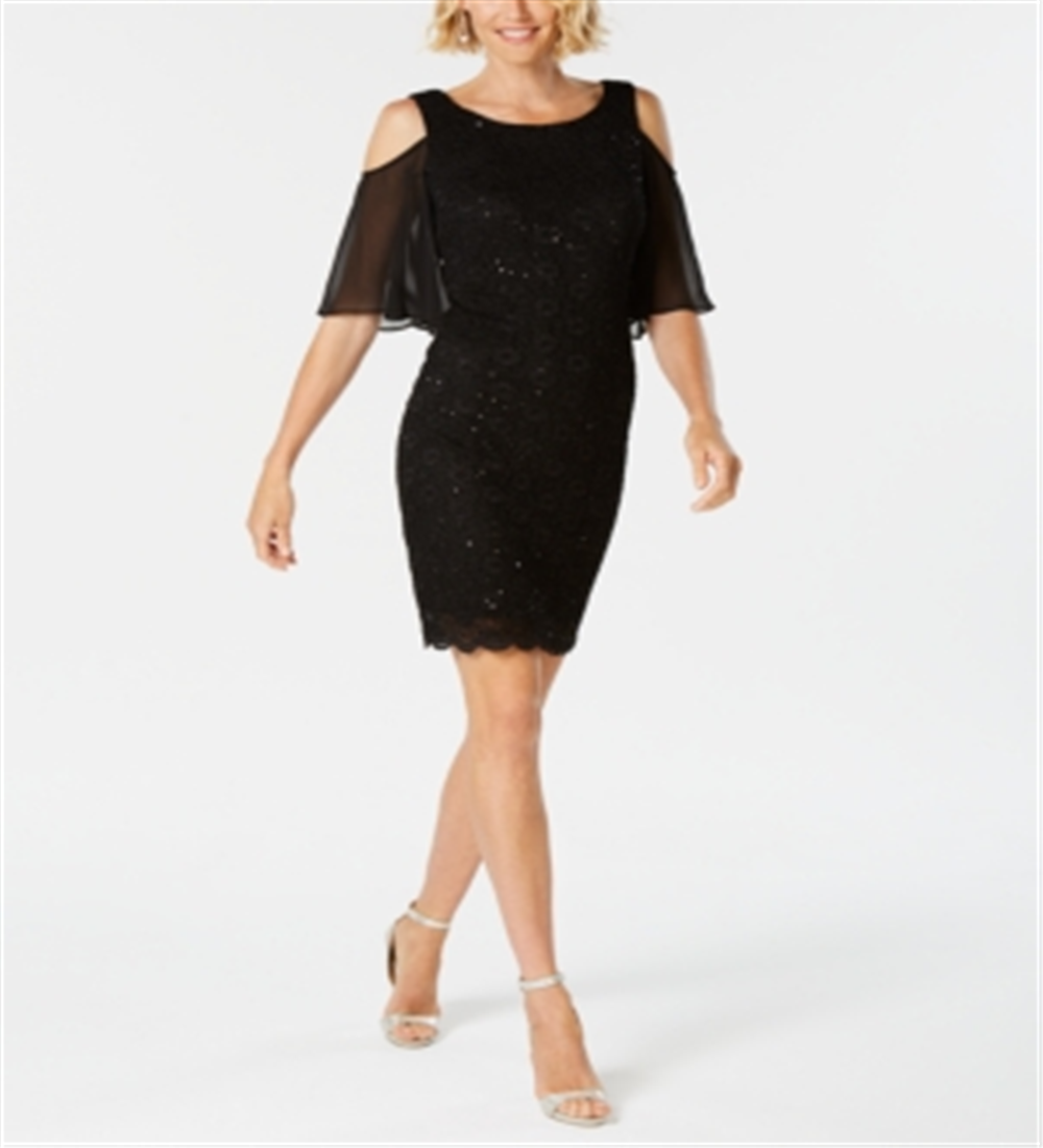 Connected Apparel Women's Sheath Cold Shoulder Lace Dress Black Size 10
