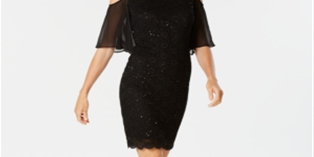 Connected Apparel Women's Sheath Cold Shoulder Lace Dress Black Size 10