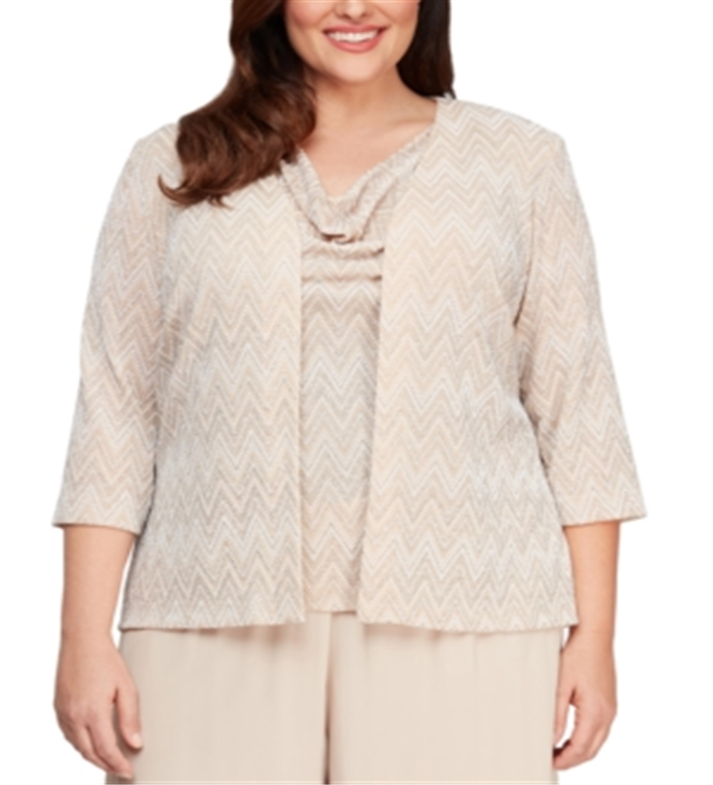 Alex Evenings Women's Cowl Neck Blouse Brown Size 3X