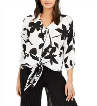 Alfani Women's Printed Tie Front Blouse White Size XX-Large