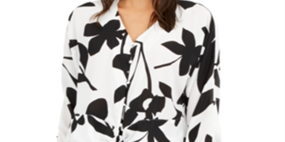 Alfani Women's Printed Tie Front Blouse White Size XX-Large