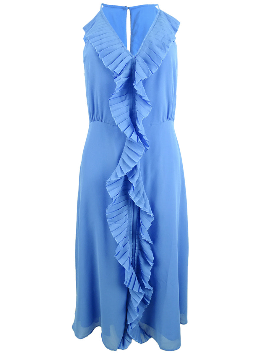 Vince Camuto Women's Sleeveless Ruffle Dress Blue Size 8