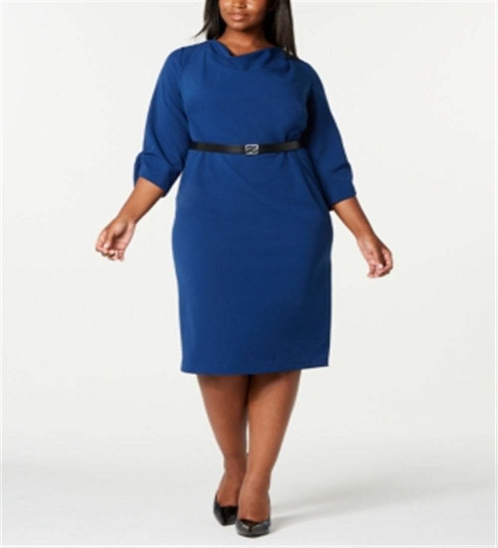 Calvin Klein Women's Trendy Plus Cowl Neck Sheath Dress Blue Size 18W