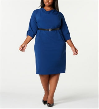 Calvin Klein Women's Trendy Plus Cowl Neck Sheath Dress Blue Size 18W