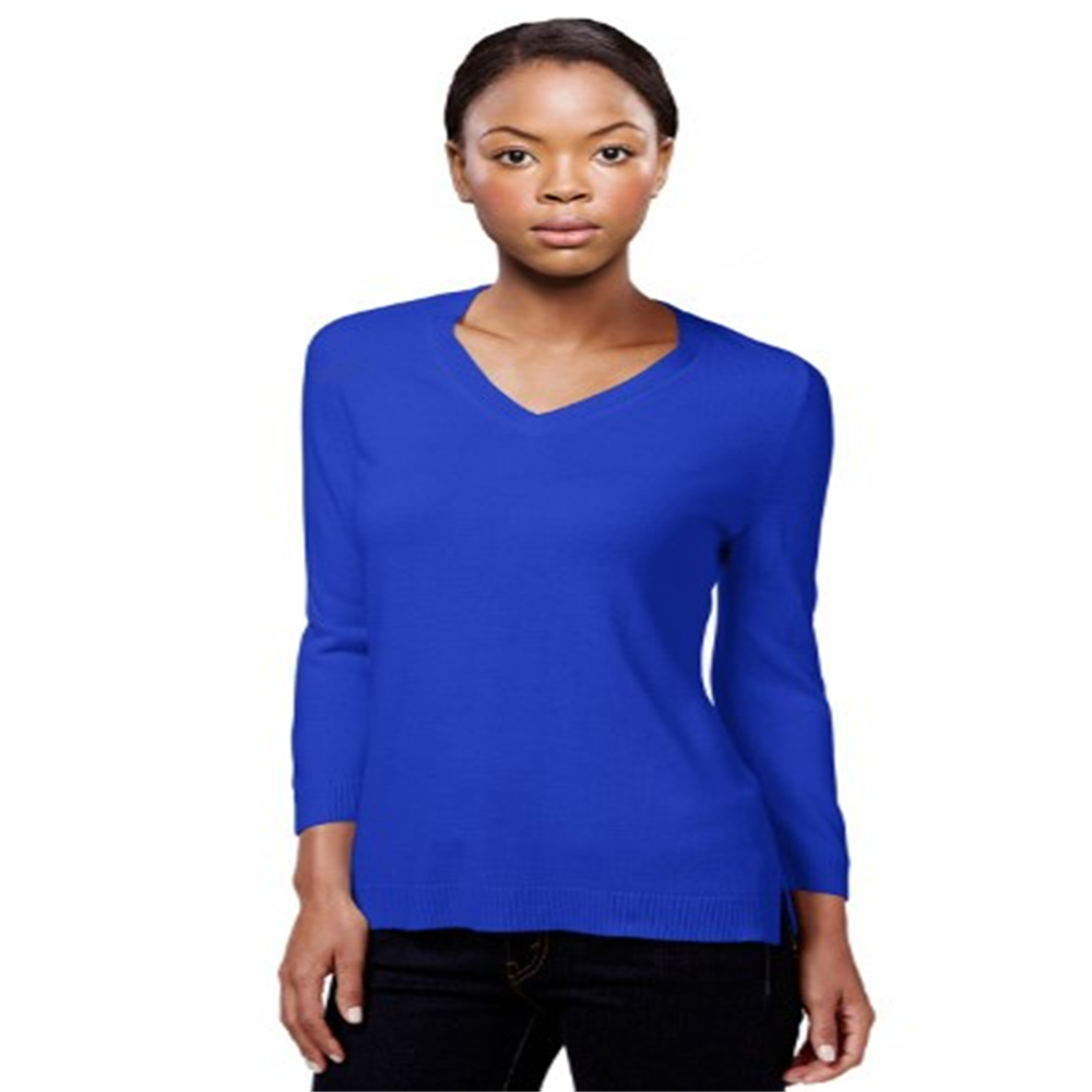 Karen Scott Women's V Neck 3/4 Sleeve Sweater Top Blue Size XL
