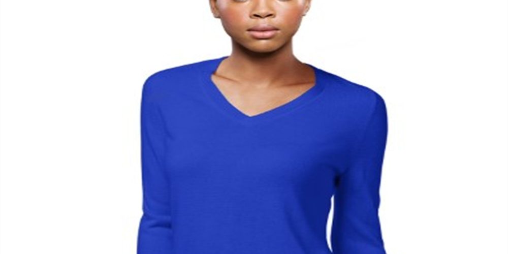 Karen Scott Women's V Neck 3/4 Sleeve Sweater Top Blue Size XL