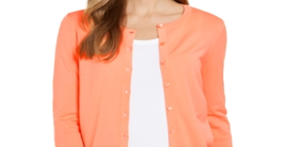 Charter Club Women's Long Sleeve Button Front Cardigan Orange Size XX-Large