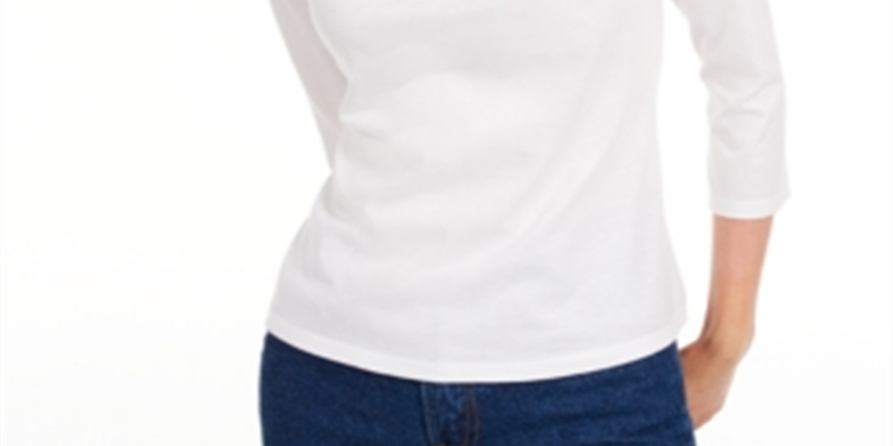 Maison Jules Women's 3/4 Sleeve Solid T-Shirt White Size Medium