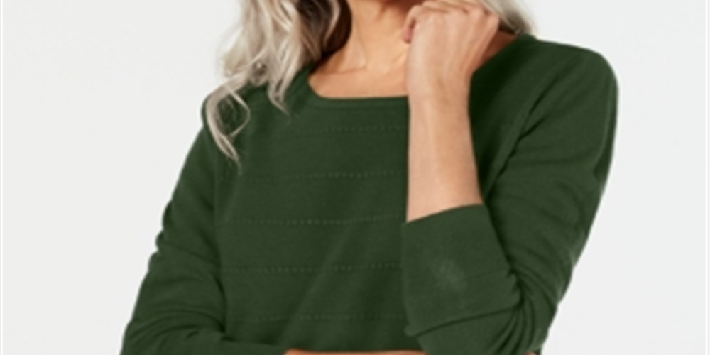 Karen Scott Women's Green Textured Solid Long Sleeve Jewel Neck Sweater Size Petite S